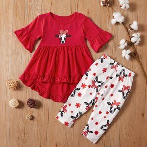 Cute Cow print Girls pant set